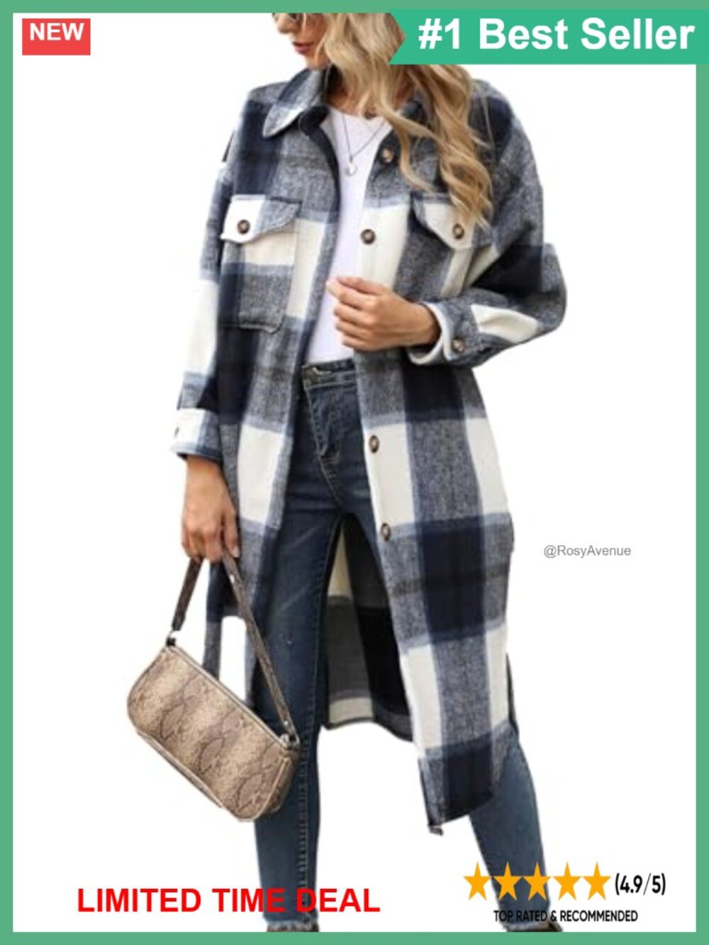 Wool Blend Plaid Shacket Button Up Flap Pockets Long Coat